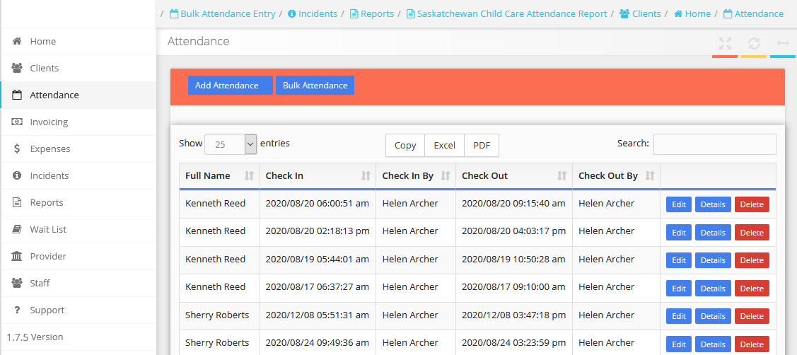 Attendance Page